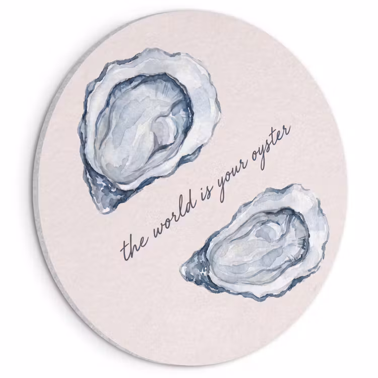 Zeeleven - Oester - Aquarel - Minimalistisch - Blauw Akoestische PET Vilt - Rond klein -3d