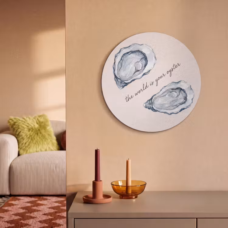 Zeeleven - Oester - Aquarel - Minimalistisch - Blauw Akoestische PET Vilt - Rond klein -sfeer1