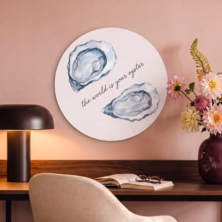 Zeeleven - Oester - Aquarel - Minimalistisch - Blauw Akoestische PET Vilt - Rond klein -sfeer3