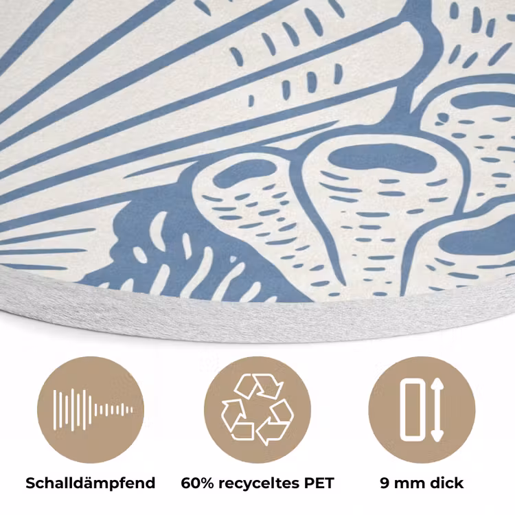 Zeeleven - Koraal - Schelp - Vis - Illustratie - Onderwater Akoestische PET Vilt - Rond klein -closeup_DE
