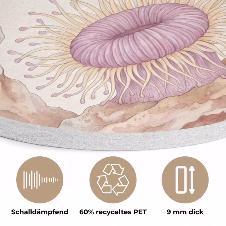 Zeeleven - Koraal - Onderwater - Illustratie - Kleurrijk Akoestische PET Vilt - Rond klein -closeup_DE