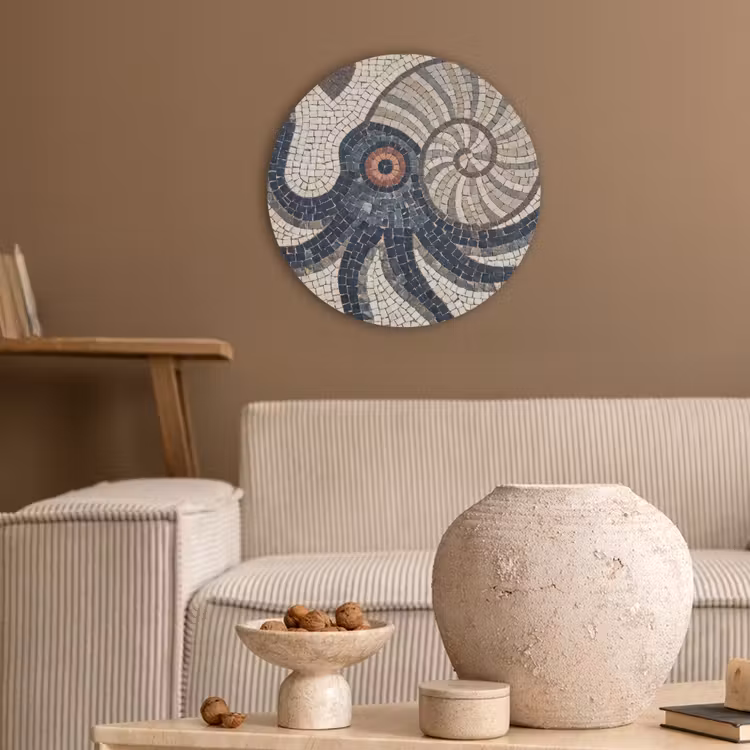 Zeeleven - Mozaïek - Kunst - Vintage - Beige Akoestische PET Vilt - Rond klein -sfeer1