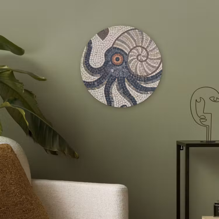 Zeeleven - Mozaïek - Kunst - Vintage - Beige Akoestische PET Vilt - Rond klein -sfeer2