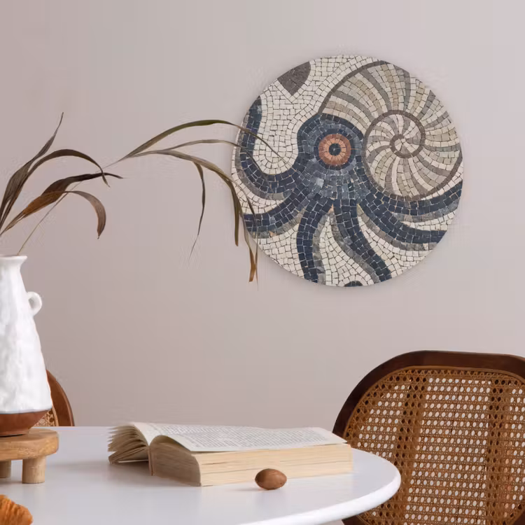 Zeeleven - Mozaïek - Kunst - Vintage - Beige Akoestische PET Vilt - Rond klein -sfeer3