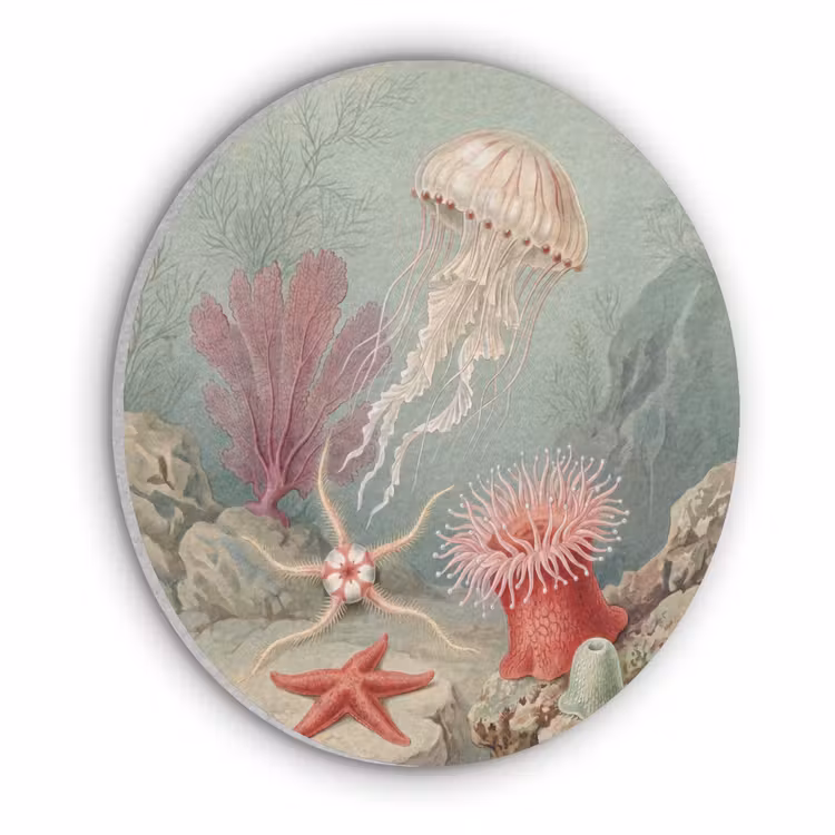 Zeeleven - Kwal - Onderwater - Illustratie - Beige Akoestische PET Vilt - Rond klein -3d