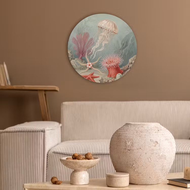 Zeeleven - Kwal - Onderwater - Illustratie - Beige Akoestische PET Vilt - Rond klein -sfeer1