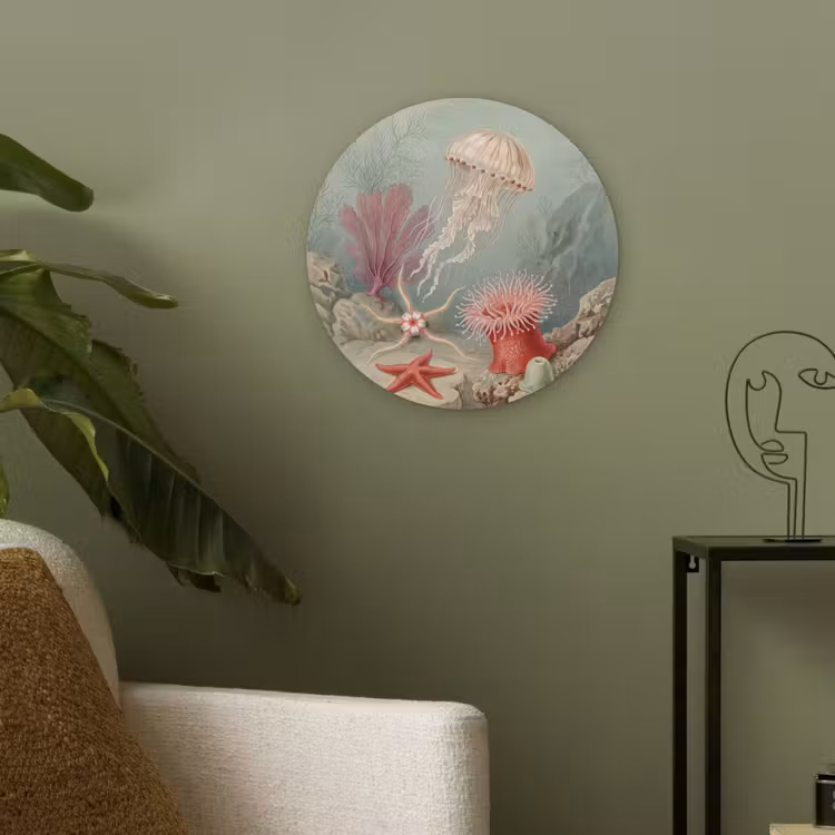 Zeeleven - Kwal - Onderwater - Illustratie - Beige Akoestische PET Vilt - Rond klein -sfeer2