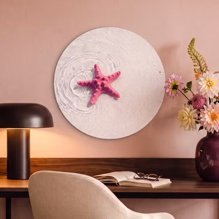 Zeeleven - Zeester - Strand - Roze - Water Akoestische PET Vilt - Rond klein -sfeer3