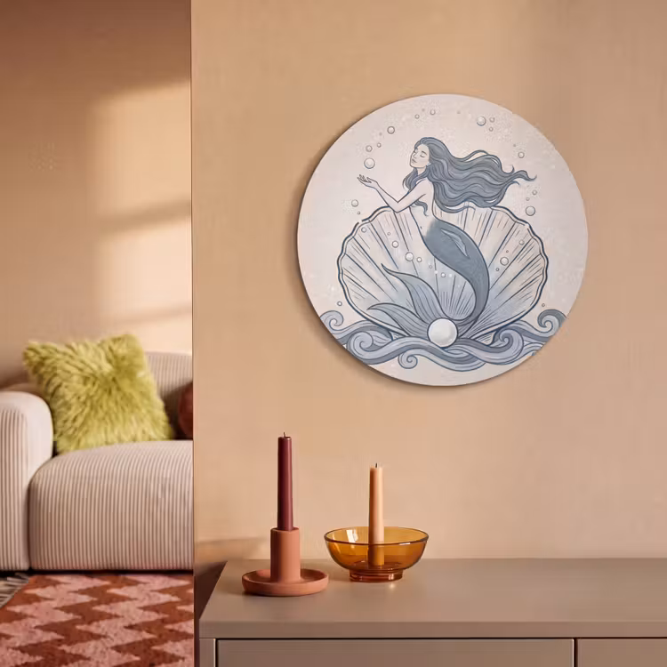 Zeemeermin - Schelp - Zee - Fantasie - Blauw Akoestische PET Vilt - Rond klein -sfeer1