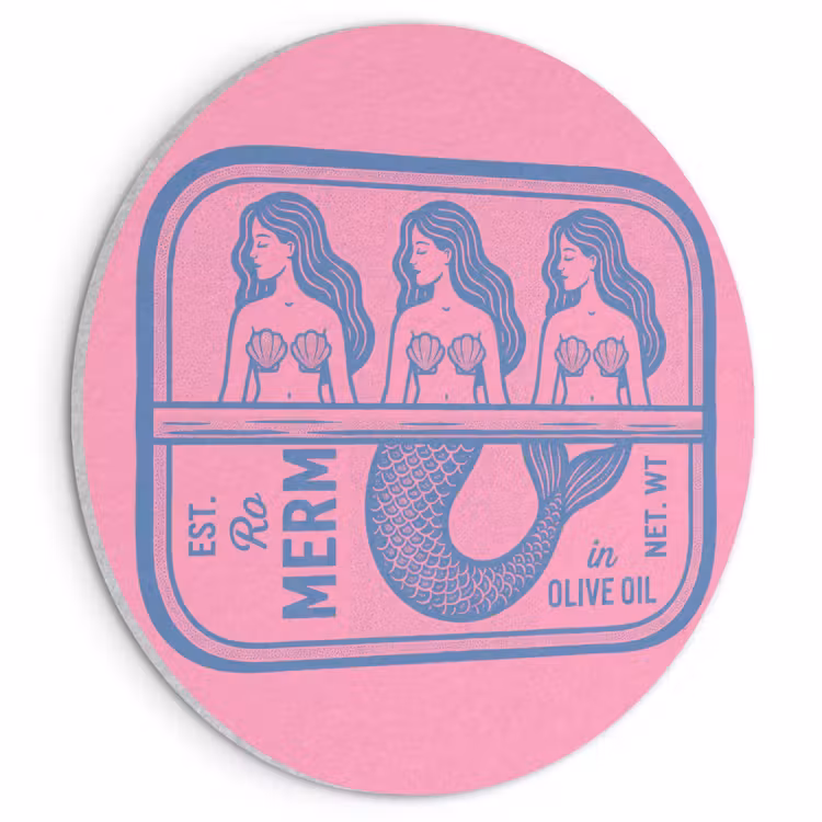 Meermin - Sardineblik - Illustratie - Roze - Retro Akoestische PET Vilt - Rond klein -3d