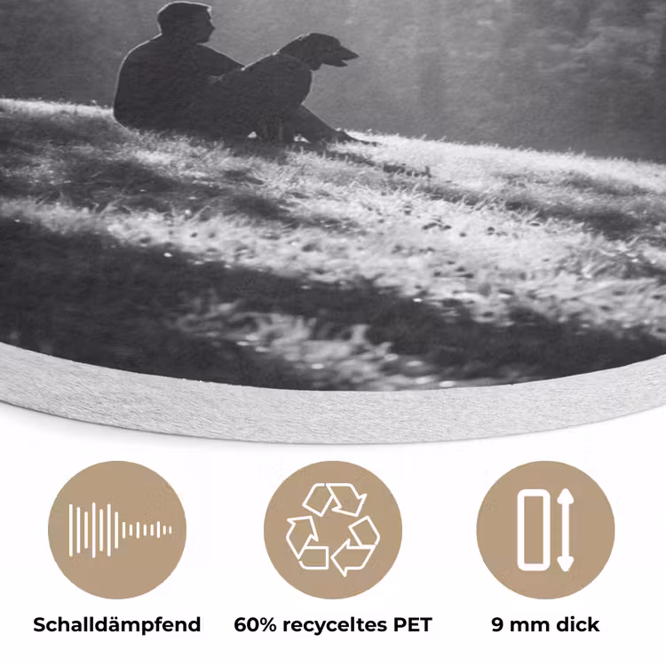 Mens - Hond - Natuur - Zwart-wit - Silhouet Akoestische PET Vilt - Rond klein -closeup_DE