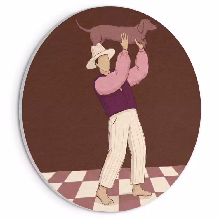 Mens - Hond - Dieren - Abstract - Roze Akoestische PET Vilt - Rond klein -3d