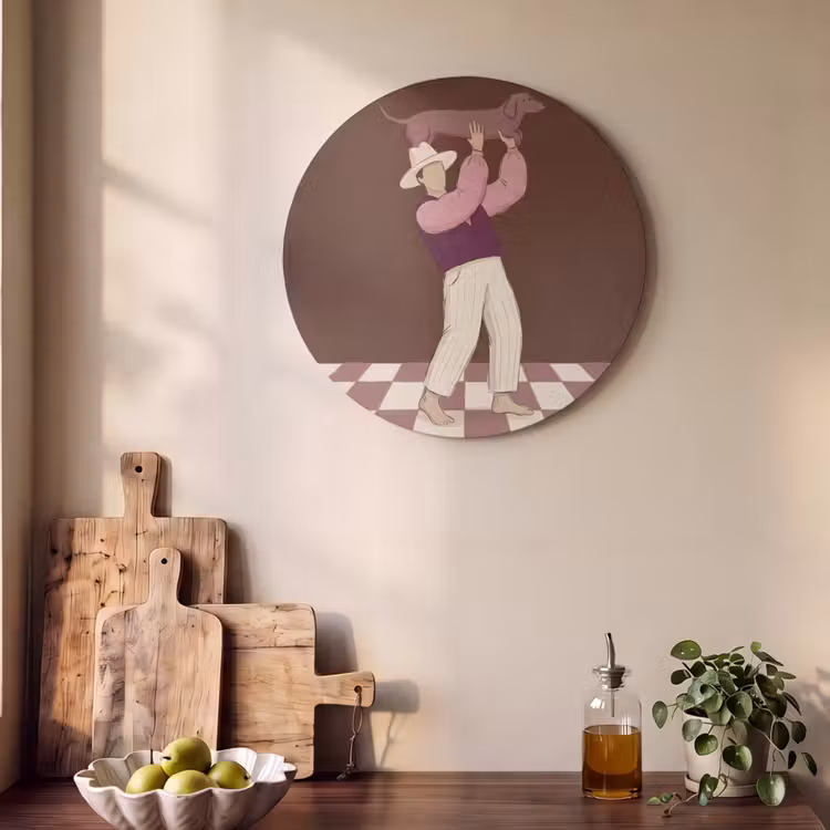 Mens - Hond - Dieren - Abstract - Roze Akoestische PET Vilt - Rond klein -sfeer2