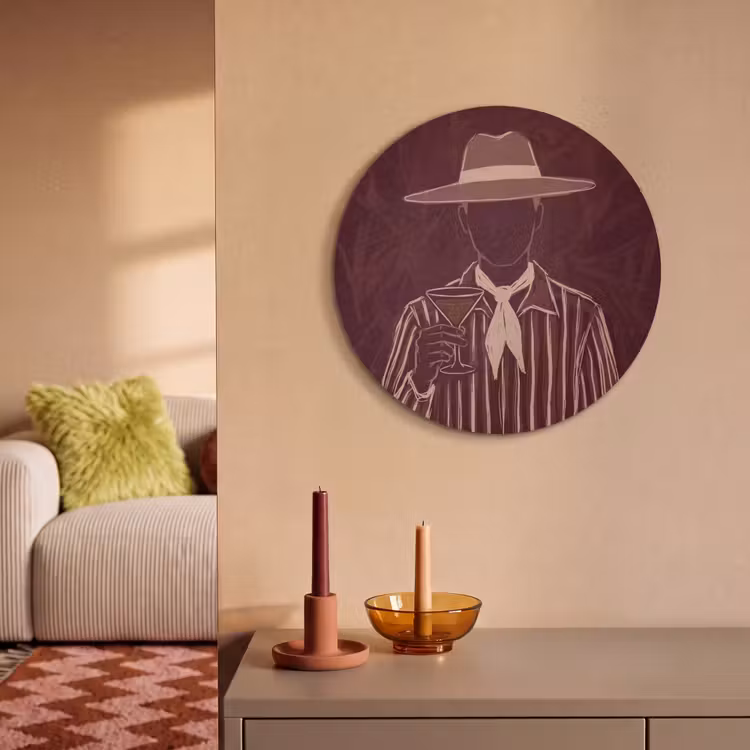 Mens - Hoed - Cocktail - Abstract - Bruin Akoestische PET Vilt - Rond klein -sfeer1