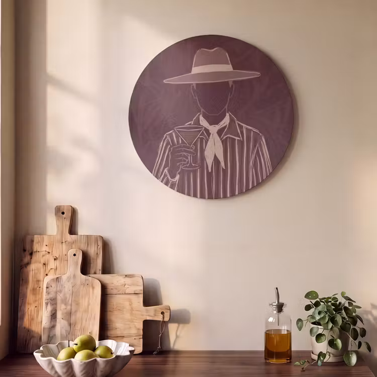 Mens - Hoed - Cocktail - Abstract - Bruin Akoestische PET Vilt - Rond klein -sfeer2