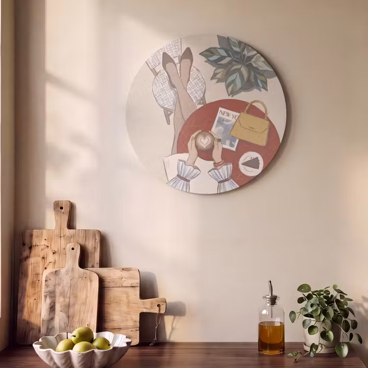 Mensen - Cafe - Koffie - Stadsleven - Modern Akoestische PET Vilt - Rond klein -sfeer2
