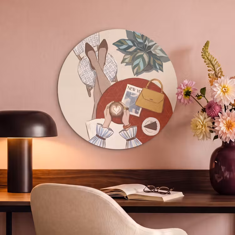 Mensen - Cafe - Koffie - Stadsleven - Modern Akoestische PET Vilt - Rond klein -sfeer3