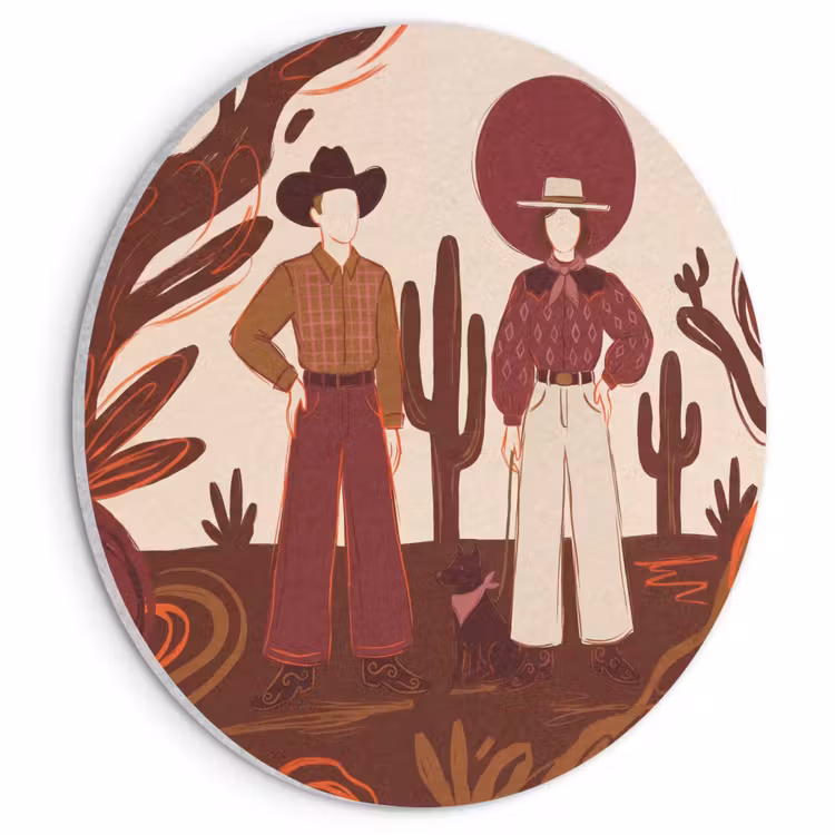 Mensen - Cowboykleding - Westerse stijl - Illustratie - Bruin Akoestische PET Vilt - Rond klein -3d