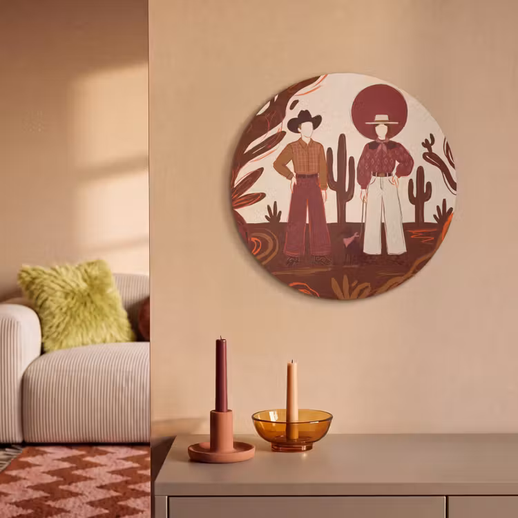 Mensen - Cowboykleding - Westerse stijl - Illustratie - Bruin Akoestische PET Vilt - Rond klein -sfeer1