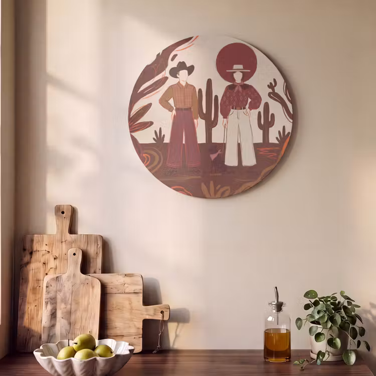 Mensen - Cowboykleding - Westerse stijl - Illustratie - Bruin Akoestische PET Vilt - Rond klein -sfeer2