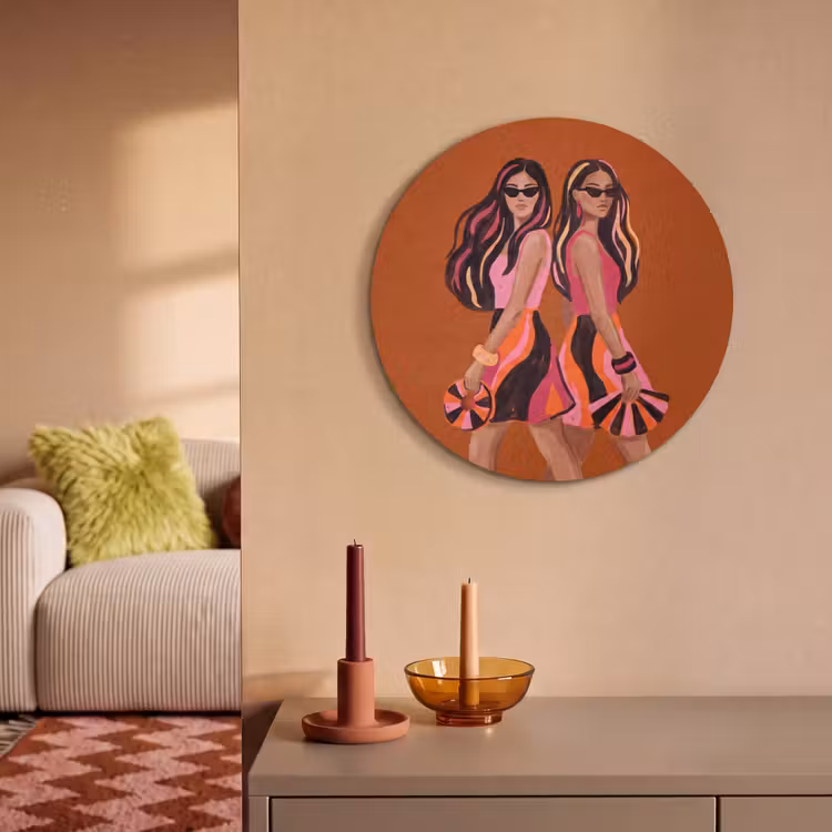 Mensen - Duo - Mode - Illustratie - Kleurrijk Akoestische PET Vilt - Rond klein -sfeer1