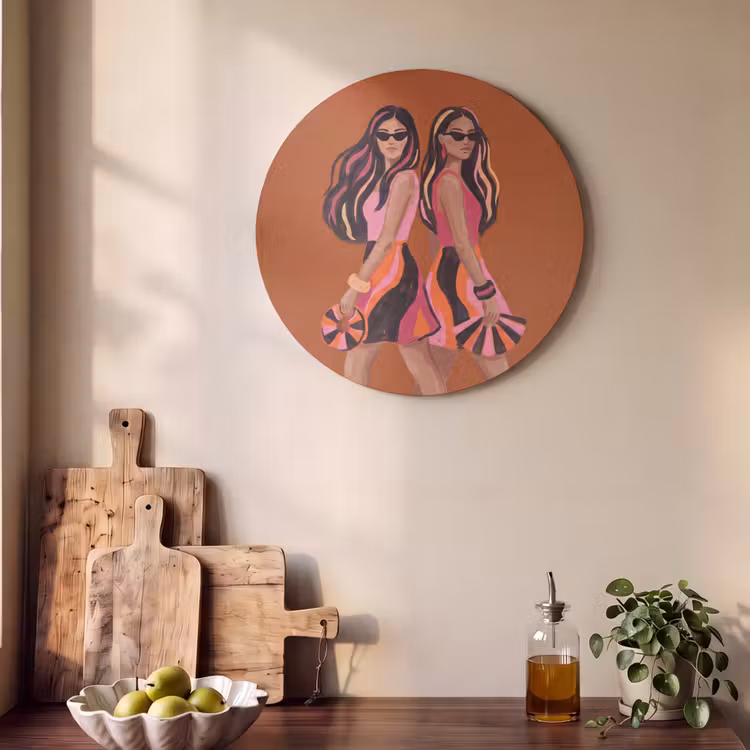 Mensen - Duo - Mode - Illustratie - Kleurrijk Akoestische PET Vilt - Rond klein -sfeer2
