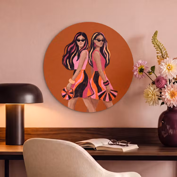 Mensen - Duo - Mode - Illustratie - Kleurrijk Akoestische PET Vilt - Rond klein -sfeer3