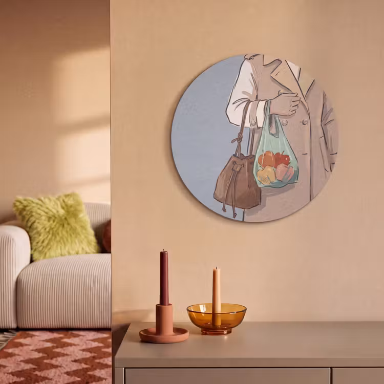 Mensen - Boodschappen - Stadsleven - Modern - Kleurrijk Akoestische PET Vilt - Rond klein -sfeer1