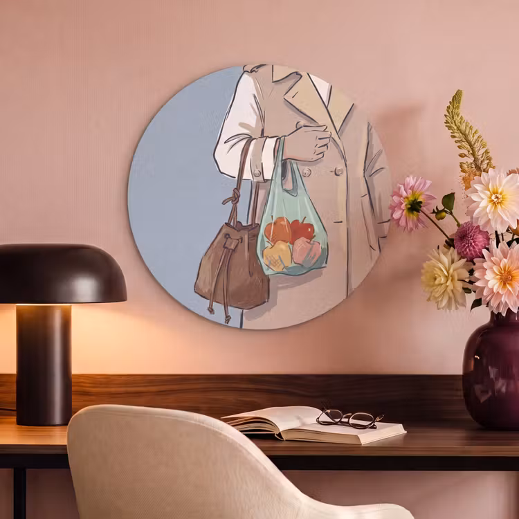 Mensen - Boodschappen - Stadsleven - Modern - Kleurrijk Akoestische PET Vilt - Rond klein -sfeer3