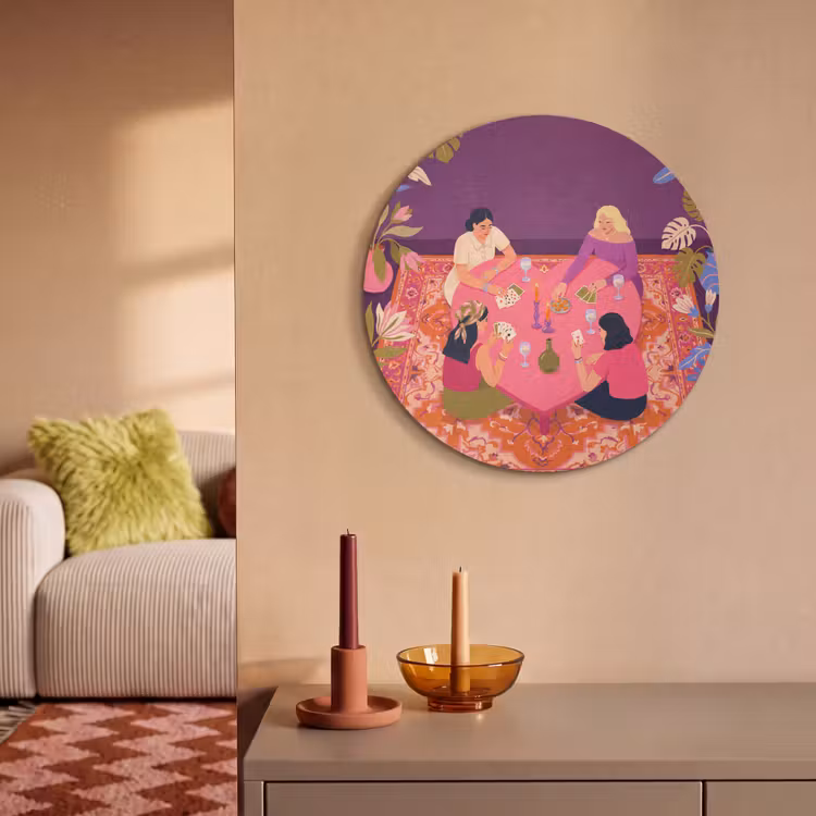 Mensen - Kaartspel - Interieur - Modern - Kleurrijk Akoestische PET Vilt - Rond klein -sfeer1