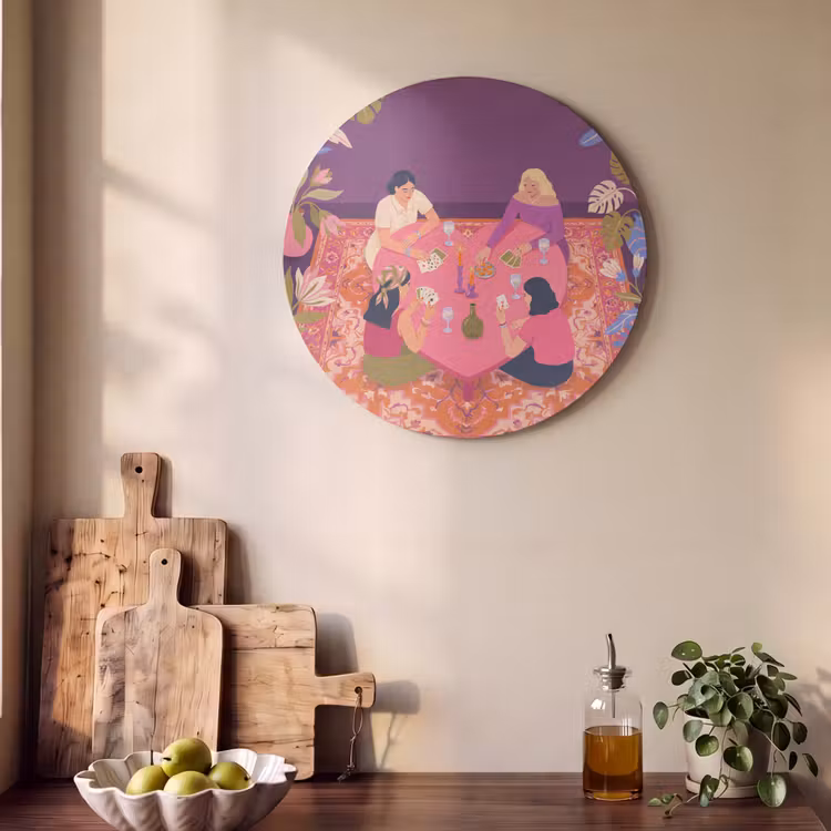 Mensen - Kaartspel - Interieur - Modern - Kleurrijk Akoestische PET Vilt - Rond klein -sfeer2
