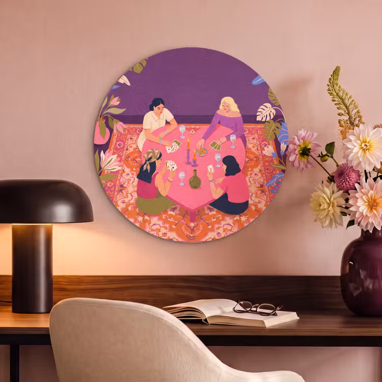 Mensen - Kaartspel - Interieur - Modern - Kleurrijk Akoestische PET Vilt - Rond klein -sfeer3