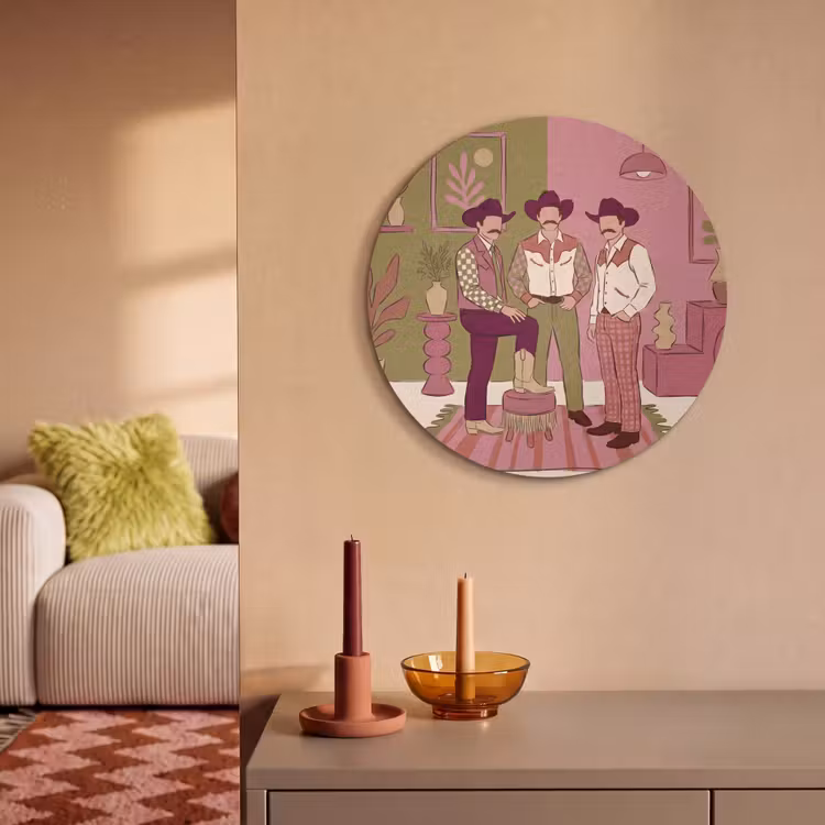Mensen - Mannen - Hoeden - Retro - Interieur Akoestische PET Vilt - Rond klein -sfeer1
