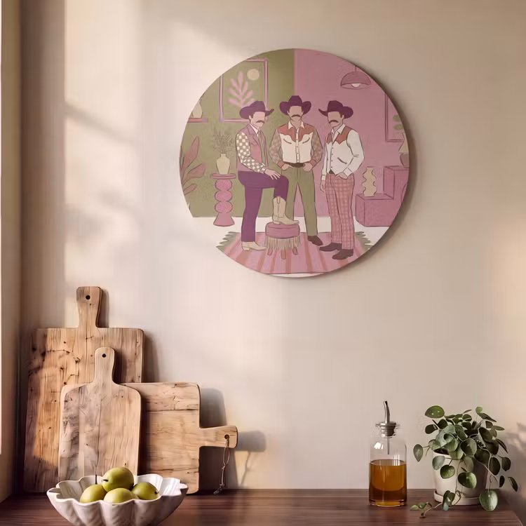 Mensen - Mannen - Hoeden - Retro - Interieur Akoestische PET Vilt - Rond klein -sfeer2