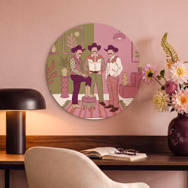 Mensen - Mannen - Hoeden - Retro - Interieur Akoestische PET Vilt - Rond klein -sfeer3