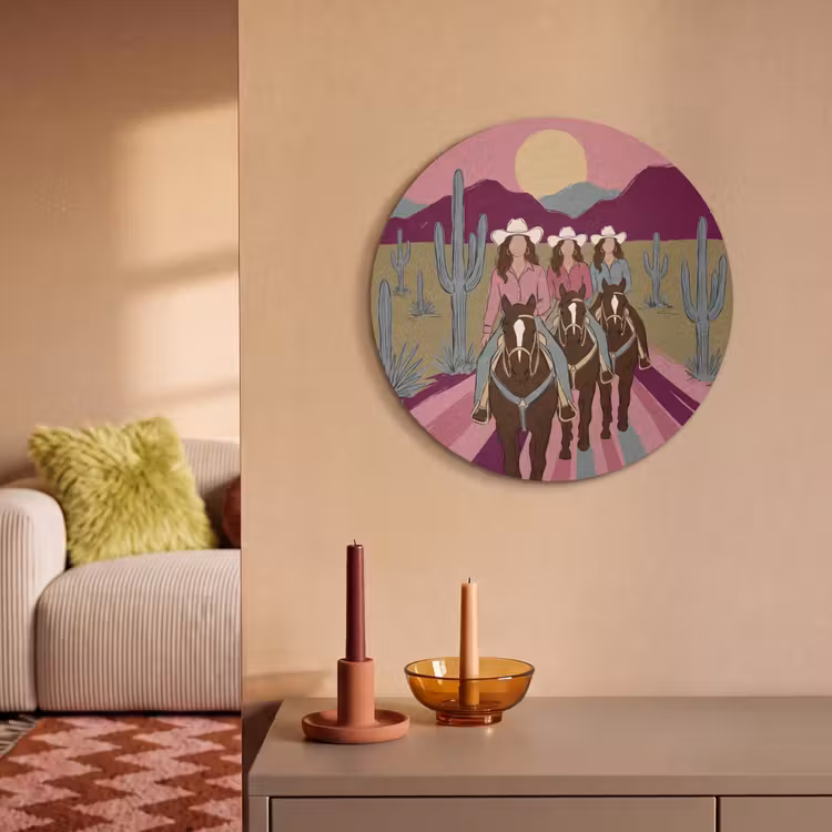 Mensen - Paard - Woestijn - Abstract - Roze Akoestische PET Vilt - Rond klein -sfeer1