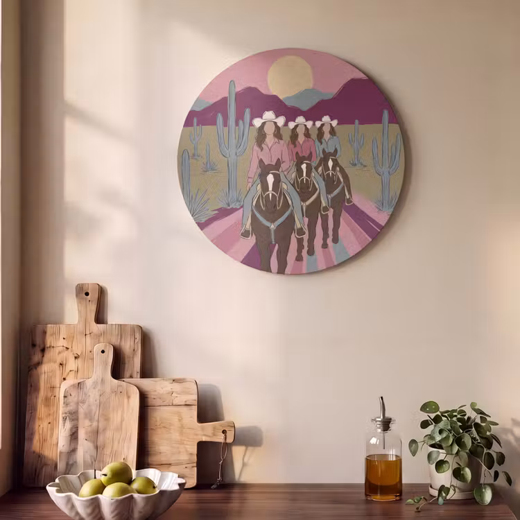 Mensen - Paard - Woestijn - Abstract - Roze Akoestische PET Vilt - Rond klein -sfeer2