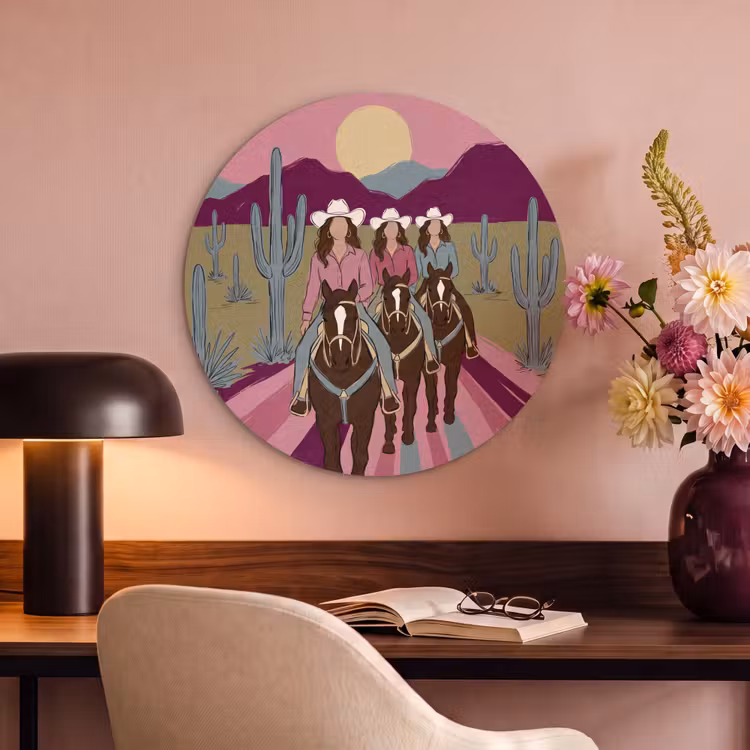 Mensen - Paard - Woestijn - Abstract - Roze Akoestische PET Vilt - Rond klein -sfeer3