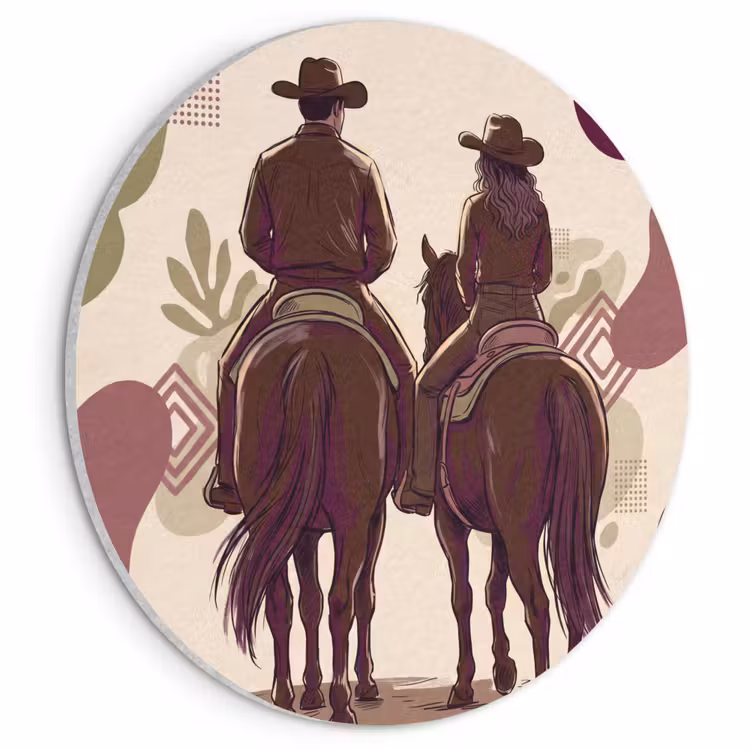 Mensen - Ruiters - Western - Illustratie - Bruin Akoestische PET Vilt - Rond klein -3d
