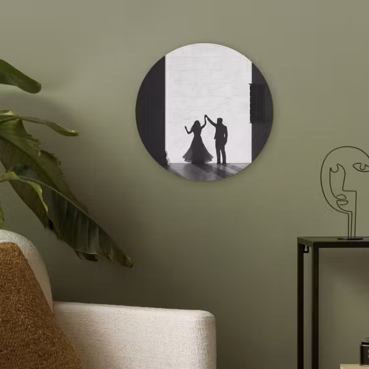 Mensen - Schaduw - Dans - Zwart-wit - Liefde Akoestische PET Vilt - Rond klein -sfeer2