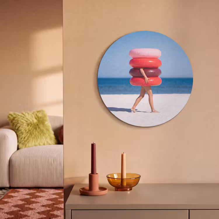Mensen - Strand - Zomer - Recreatie - Kleurrijk Akoestische PET Vilt - Rond klein -sfeer1
