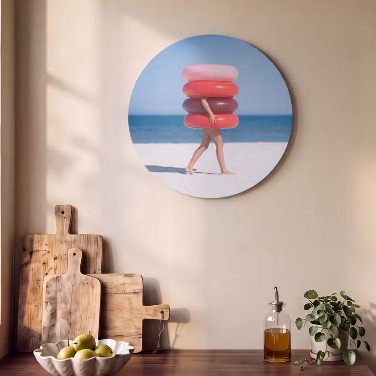 Mensen - Strand - Zomer - Recreatie - Kleurrijk Akoestische PET Vilt - Rond klein -sfeer2
