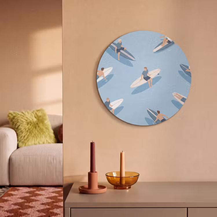 Mensen - Surfen - Water - Zomer - Illustratie Akoestische PET Vilt - Rond klein -sfeer1