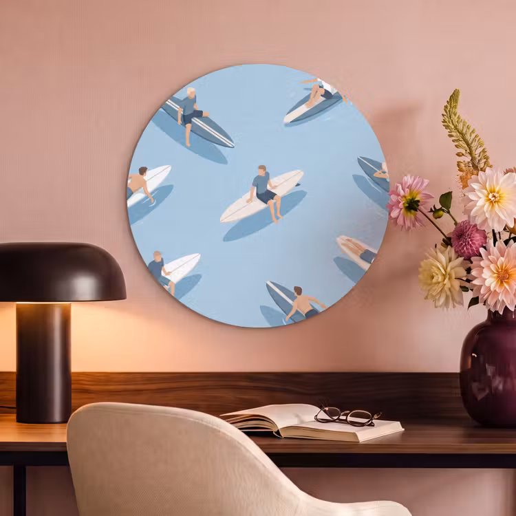 Mensen - Surfen - Water - Zomer - Illustratie Akoestische PET Vilt - Rond klein -sfeer3