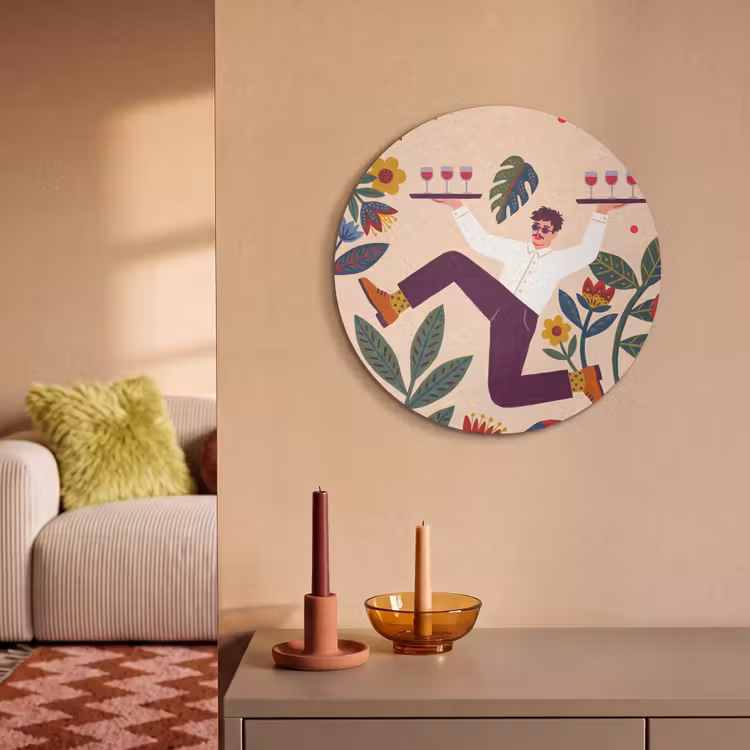 Mensen - Dienblad - Eten - Modern - Kleurrijk Akoestische PET Vilt - Rond klein -sfeer1