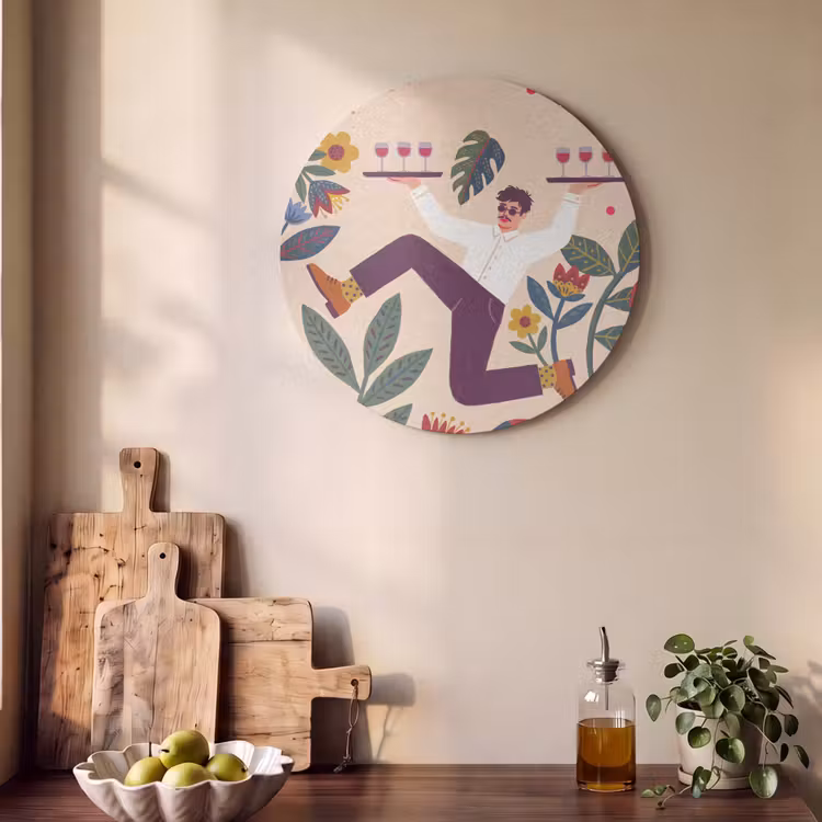 Mensen - Dienblad - Eten - Modern - Kleurrijk Akoestische PET Vilt - Rond klein -sfeer2