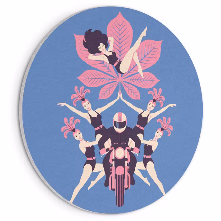 Mensen - Dans - Motor - Retro - Roze Akoestische PET Vilt - Rond klein -3d