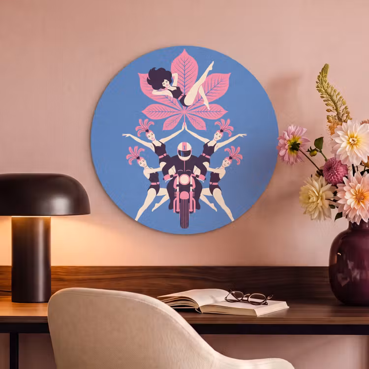 Mensen - Dans - Motor - Retro - Roze Akoestische PET Vilt - Rond klein -sfeer3