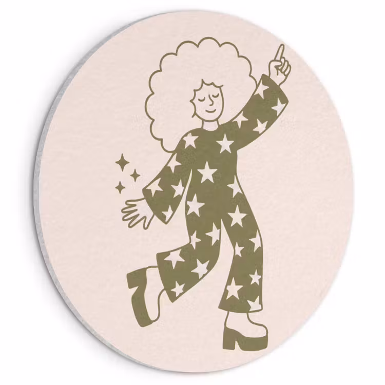Mensen - Dansend - Feest - Vintage - Groen Akoestische PET Vilt - Rond klein -3d