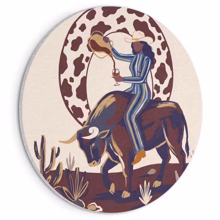 Mensen - Dieren - Cowboy - Abstract - Kleurrijk Akoestische PET Vilt - Rond klein -3d